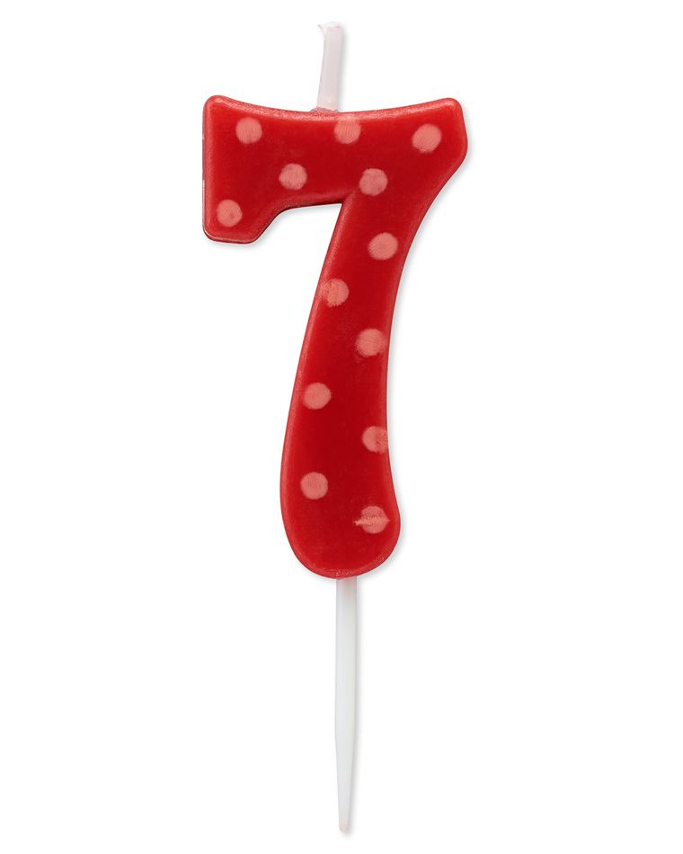 Red Polka Dots Number 7 Birthday Candle, 1-Count