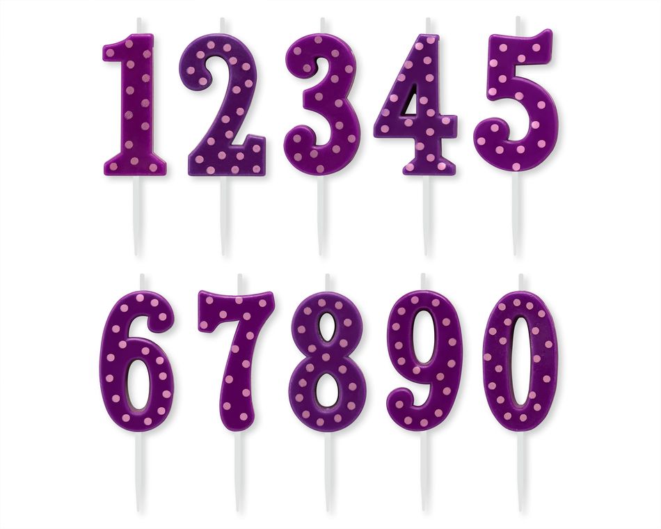 Purple Polka Dots Number Birthday Candles Pack, 10-Count