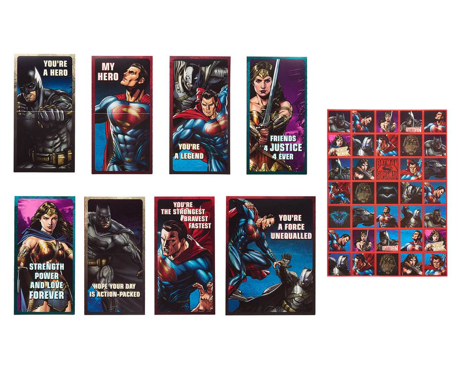 Batman v. Superman Valentine's Day Exchange Cards with Stickers, 32-Count