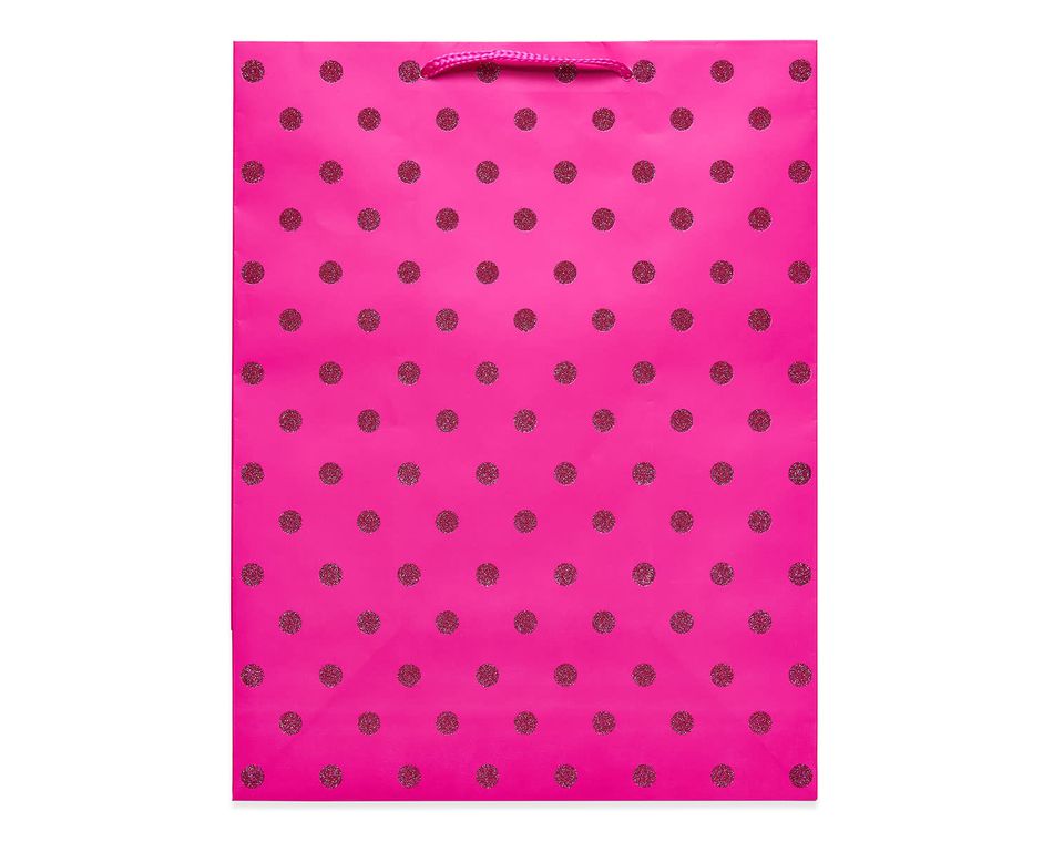 medium pink glitter dots gift bag