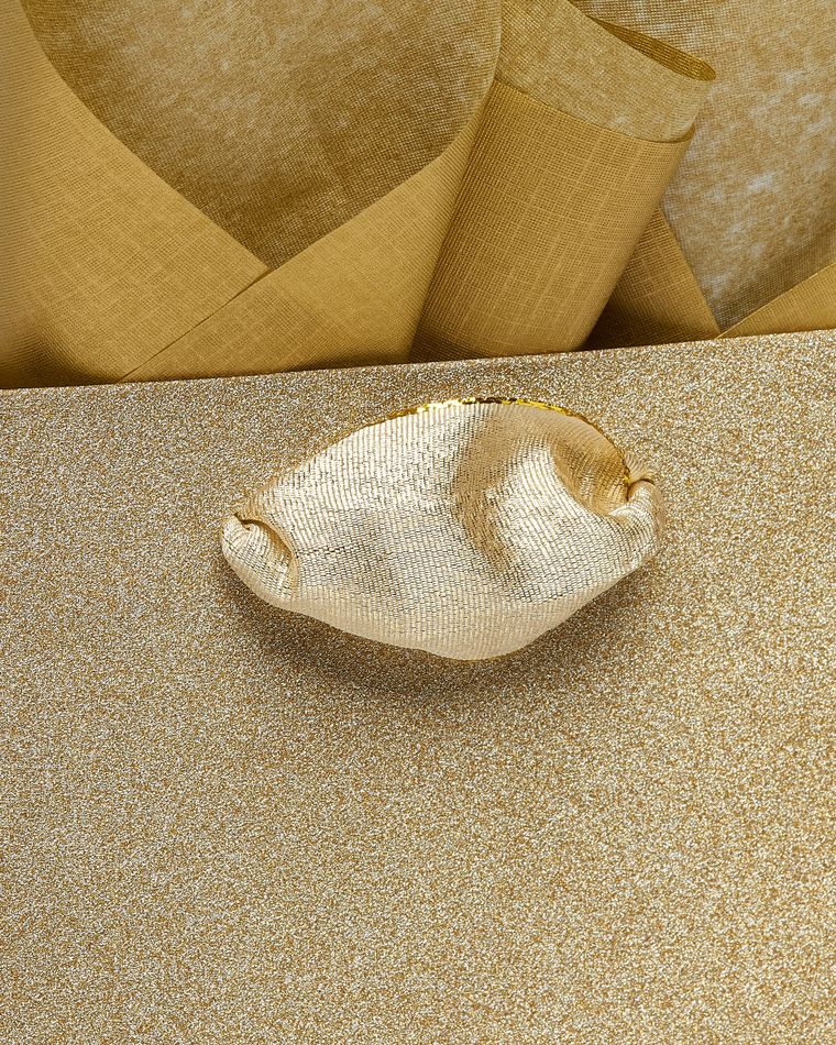 Gold Glitter Beverage Gift Bag with Gold Linen Tissue Paper, 1 Gift Bag and 4 Sheets of Tissue Paper