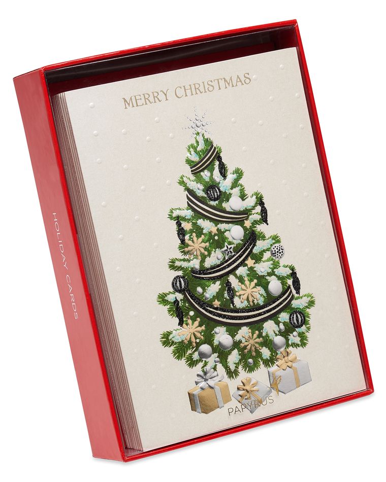 Metallic Christmas Tree and Gifts Christmas Cards Boxed, 12-Count