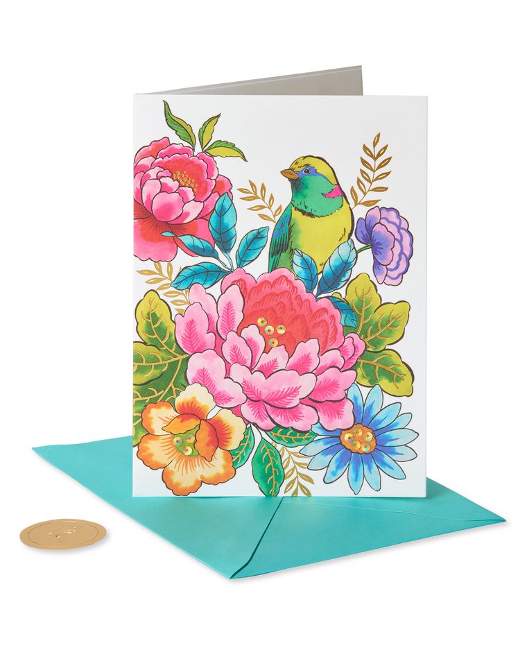 Bird and Flowers Birthday Greeting Card 