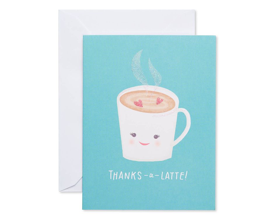 Thanks-a-Latte Thank You Blank Note Cards and White Envelopes, 20-Count