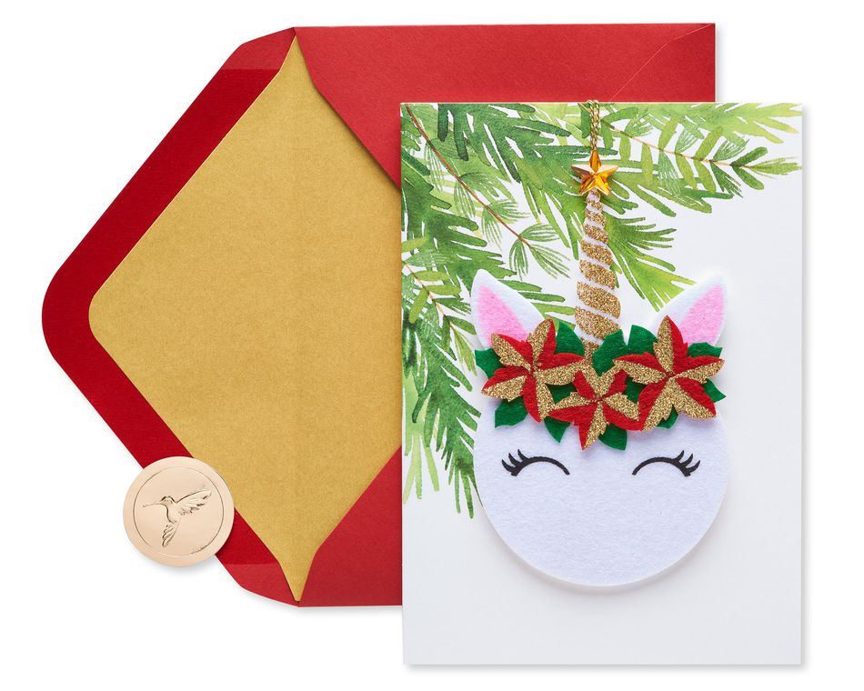 Floral Unicorn Christmas Greeting Card 