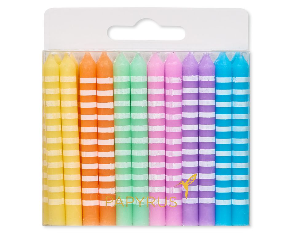 Pastel Stripes Birthday Candles, 24-Count