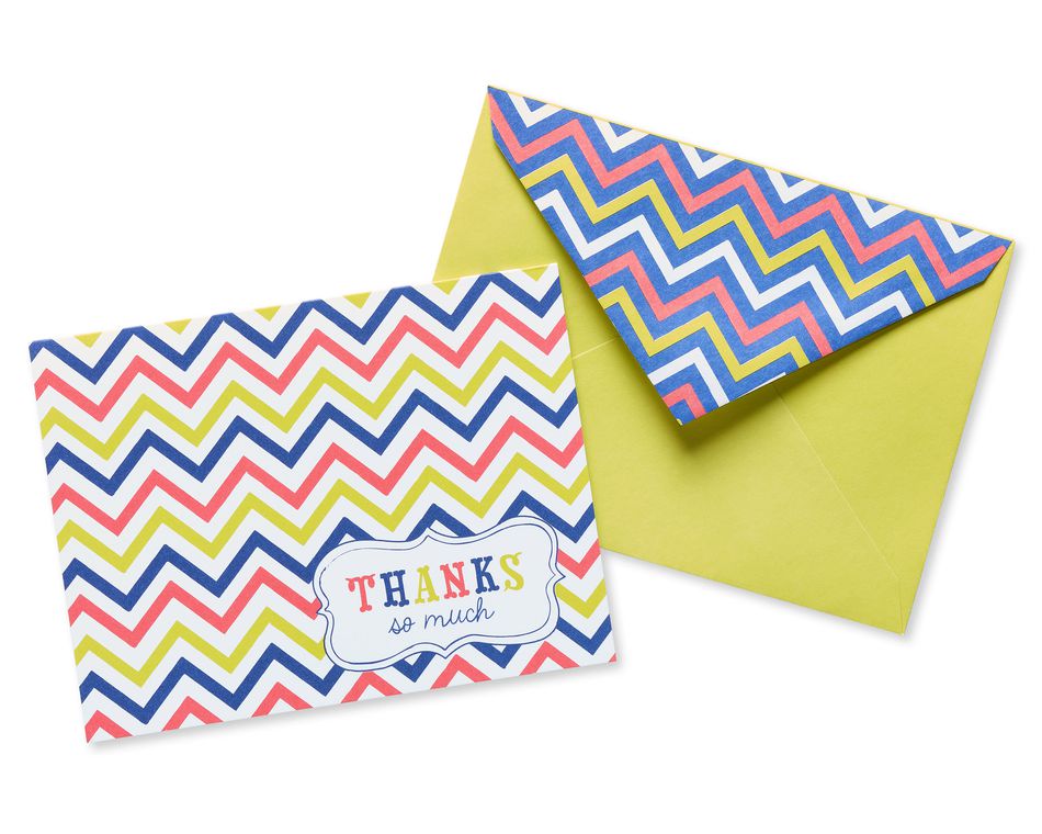 Multicolored Chevron Thank-You Cards and Lime Green Envelopes, 50-Count