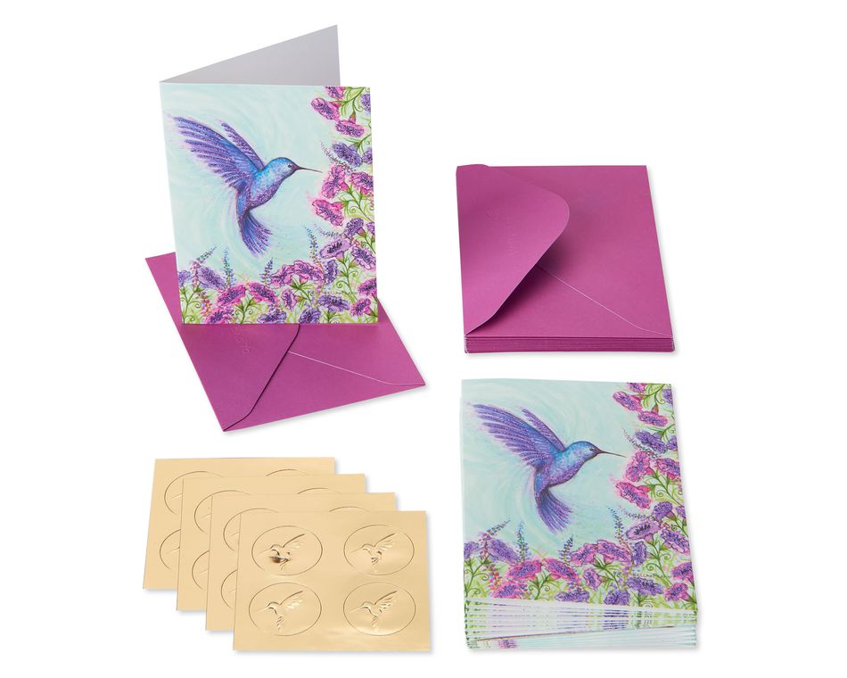 Purple Hummingbird Boxed Cards and Envelopes, 14-Count