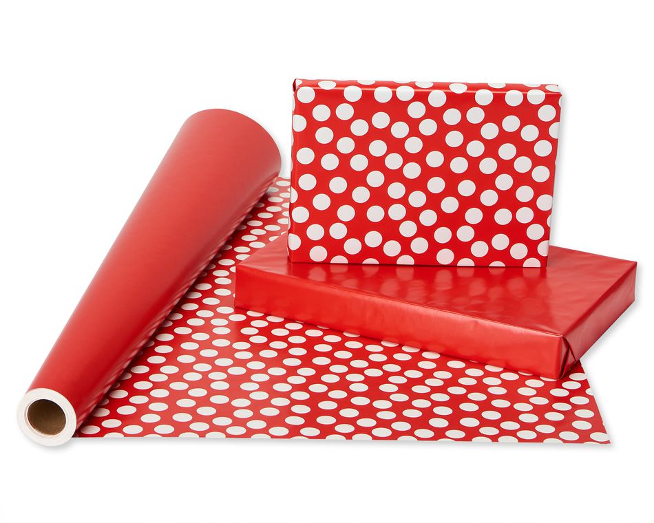 Christmas Reversible Wrapping Paper, Red and While Polka Dots Mega Roll, 30