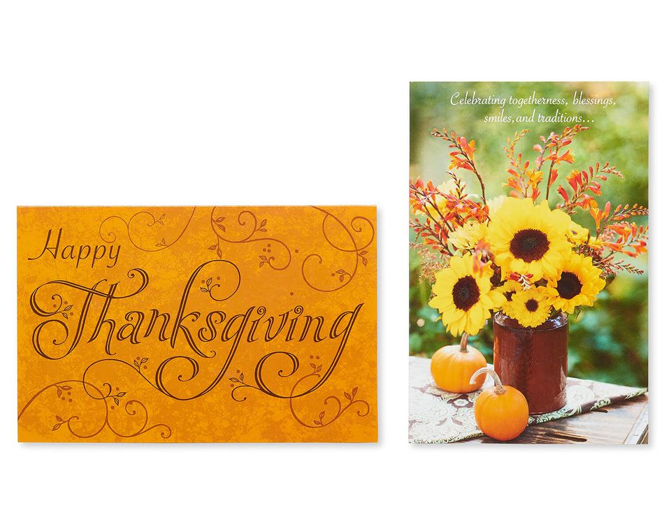 Orange and Sunflower Thanksgiving Cards, 6-Count