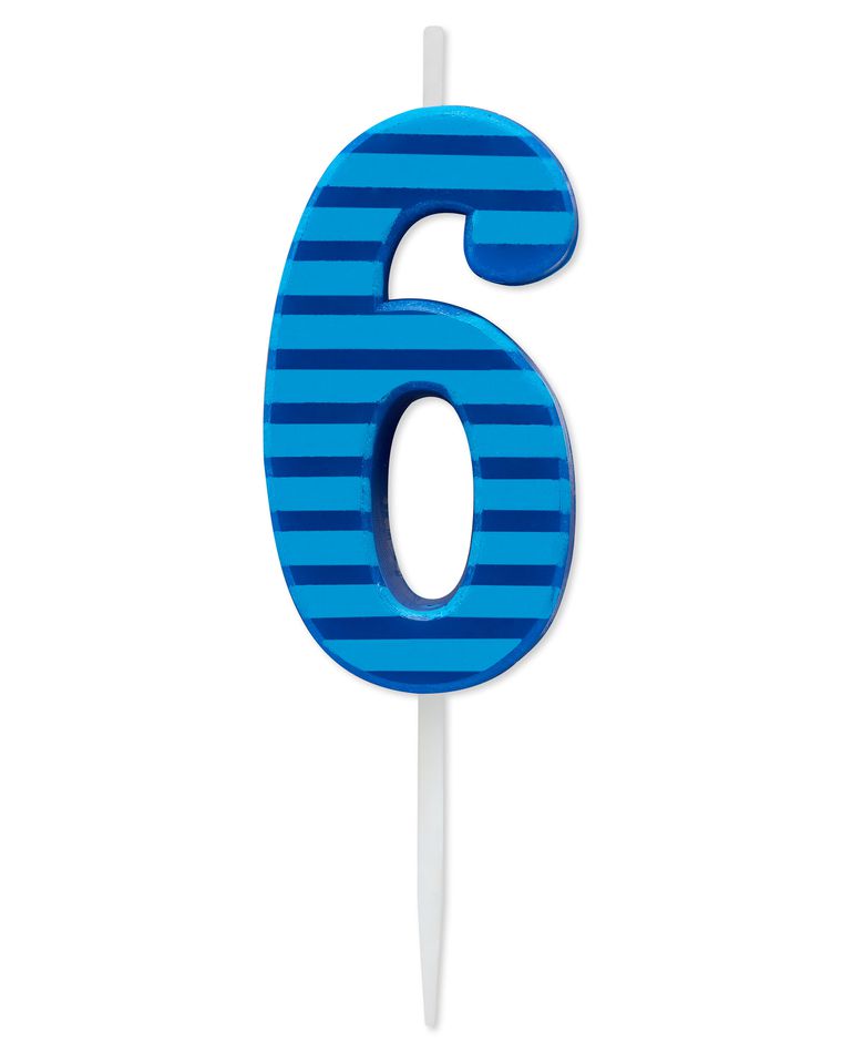 Blue Stripes Number 6 Birthday Candle, 1-Count