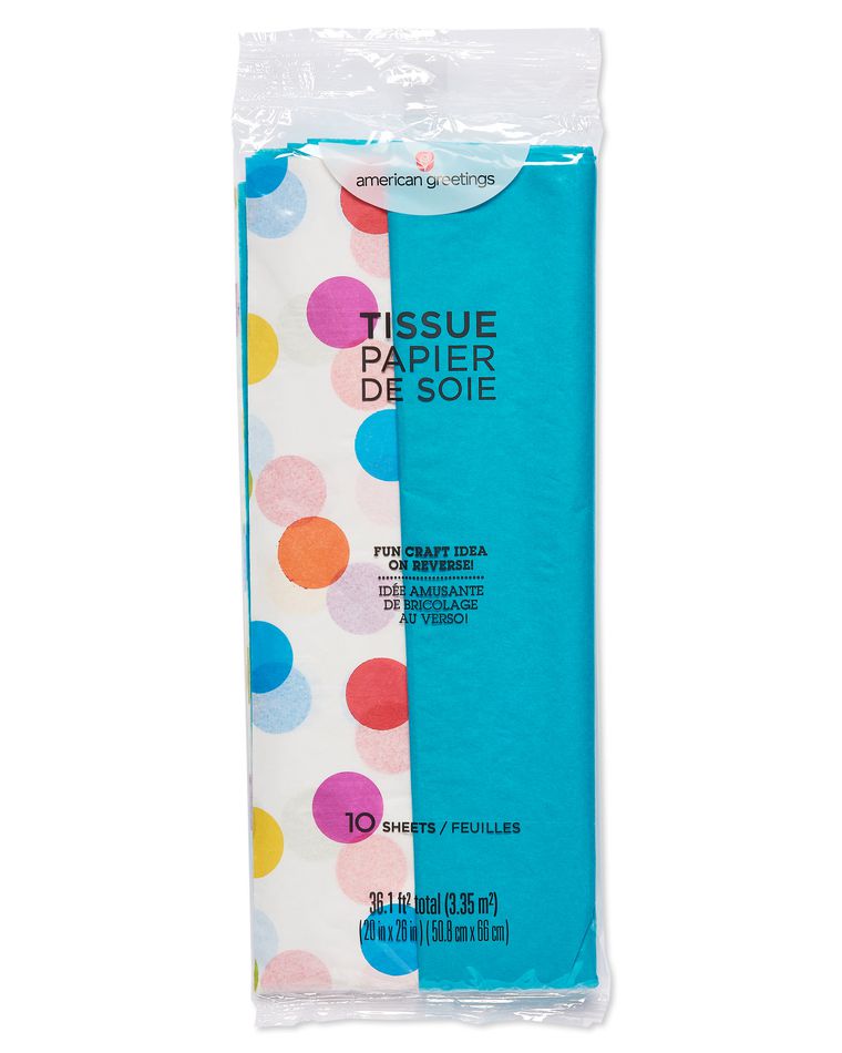 Aqua and Multicolored Polka Dot Tissue Paper, 10 Sheets