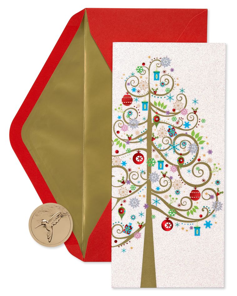 Tree Holiday Cards Boxed with Christmas Gift Card Holder, 16-Count