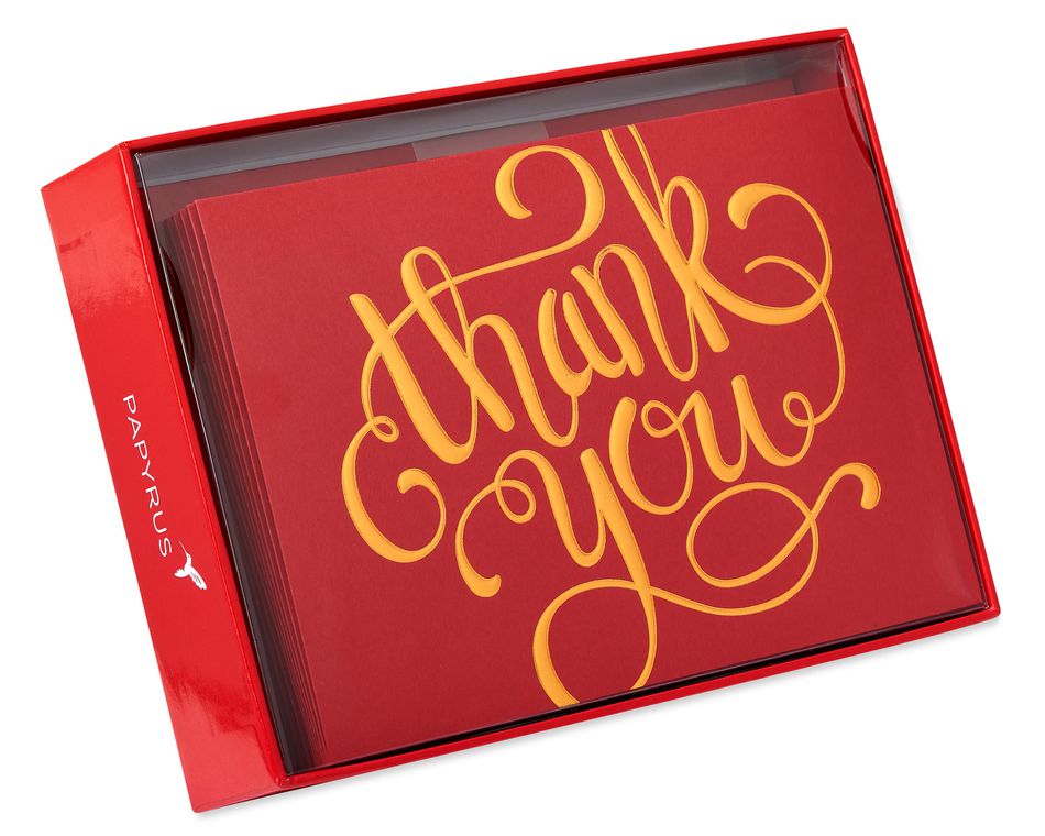 Red and Gold Thank You Boxed Cards, 12-Count