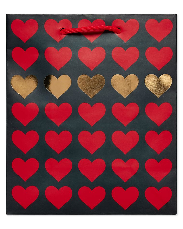 Extra-Small Gold and Red Hearts Gift Bag