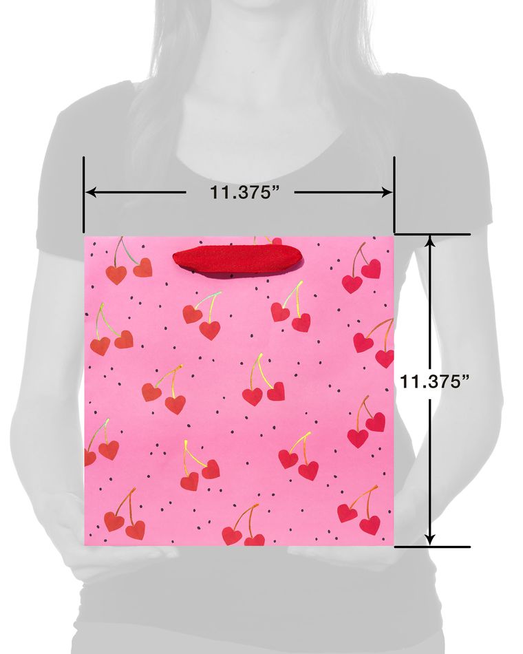 Pink with Cherry Hearts Valentine's Day Large Gift Bag, 1-Count