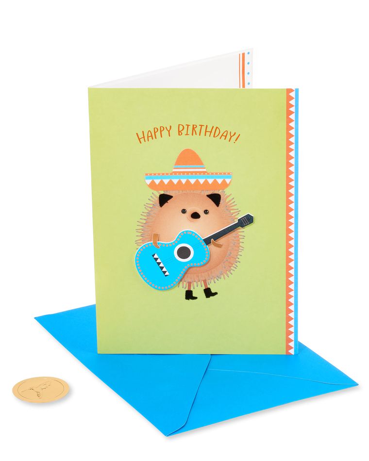 Hedgehog Holding Guitar Birthday Greeting Card 