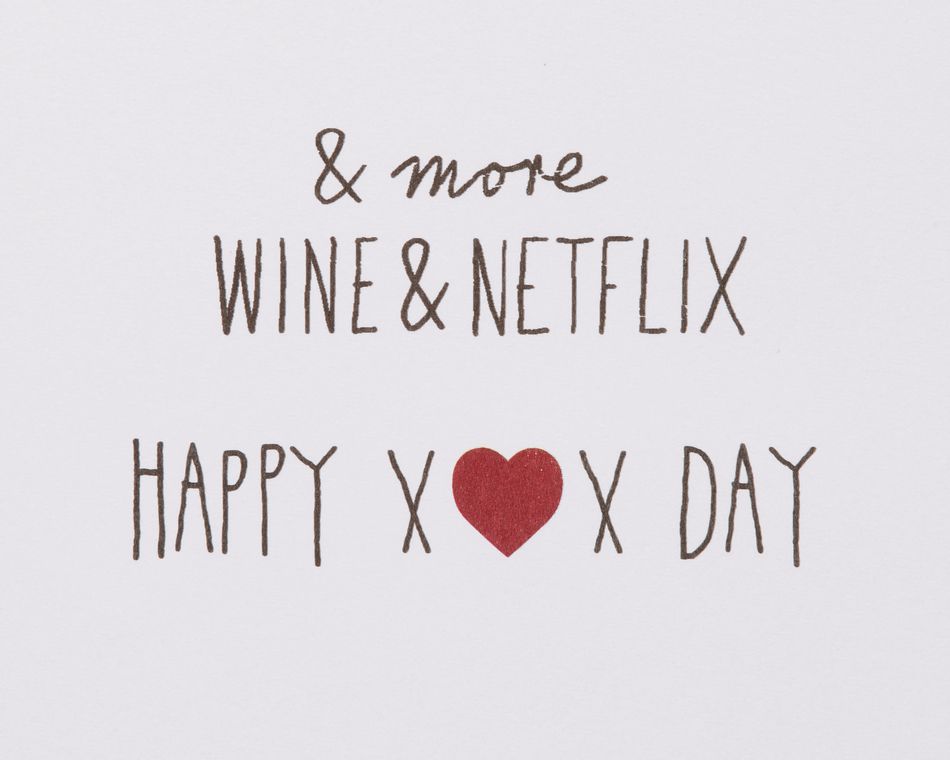Wine and Netflix Romantic Valentine’s Day Greeting Card 