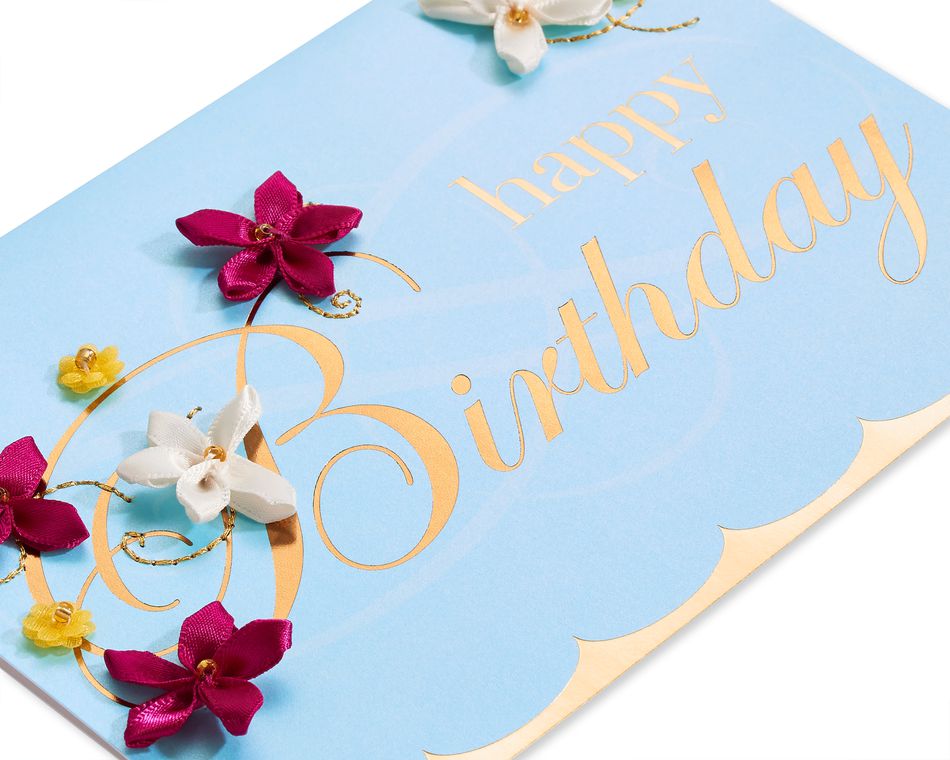 Embroidered Flower Lettering Birthday Greeting Card 