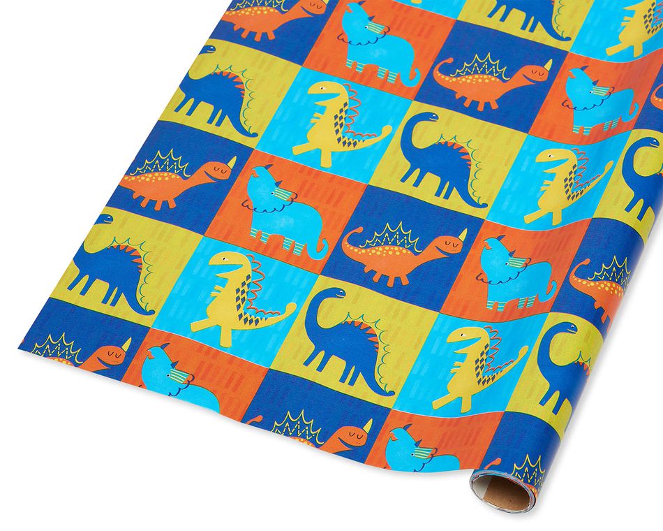 Dinosaur Blocks Wrapping Paper, 20 Total Sq. Ft.
