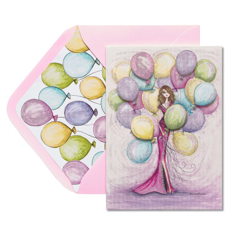 Girl with Balloons Birthday Greeting Card
