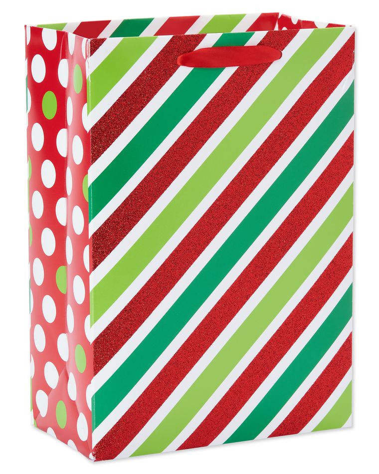 Green and Red Stripes Small Christmas Gift Bag