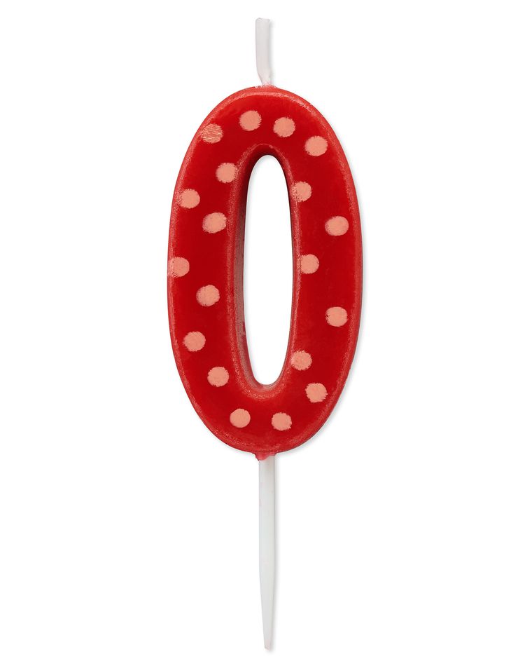 Red Polka Dots Number 0 Birthday Candle, 1-Count