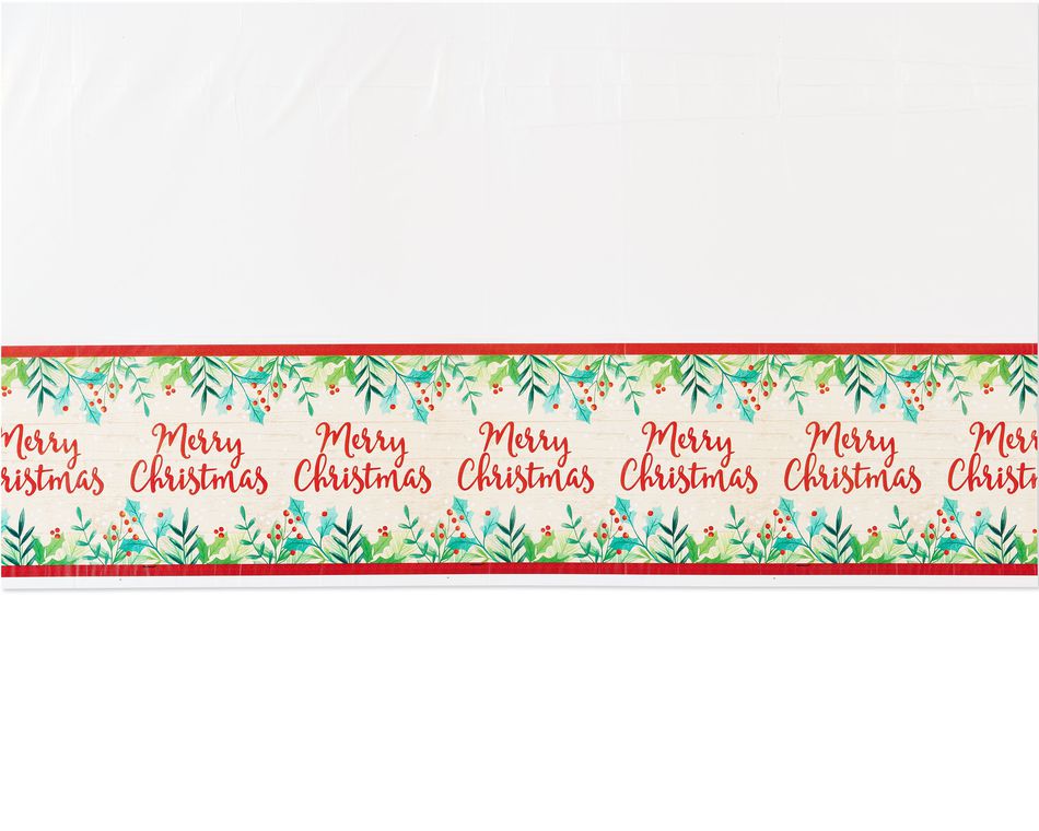 Merry Christmas Holly Plastic Table Cover