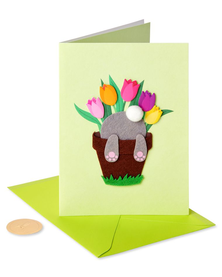 Bunny in Flower Pot Easter Greeting Card