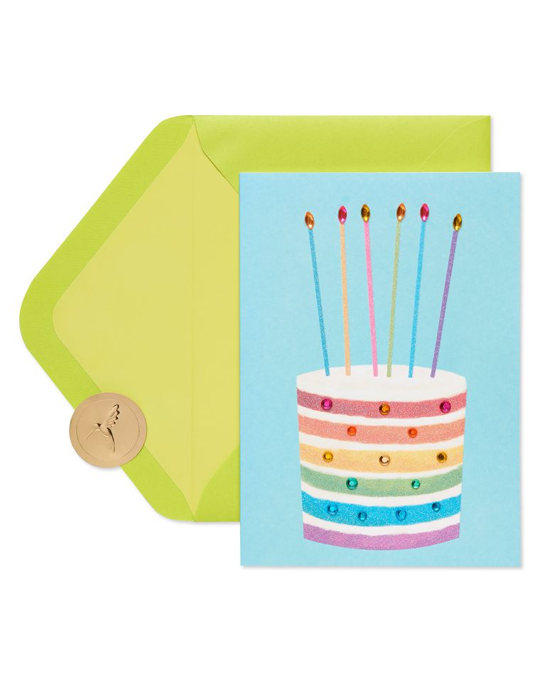 Glittered Rainbow Cake Birthday Greeting Card 
