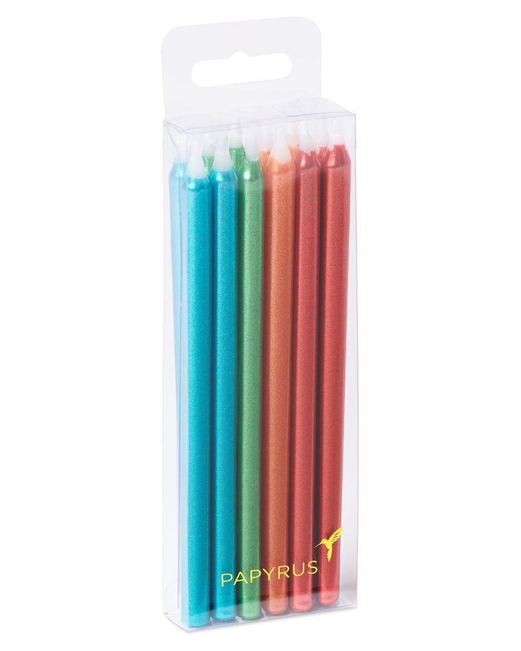Birthday Candles Metallic Blue, Green, Orange and Red, 12-Count