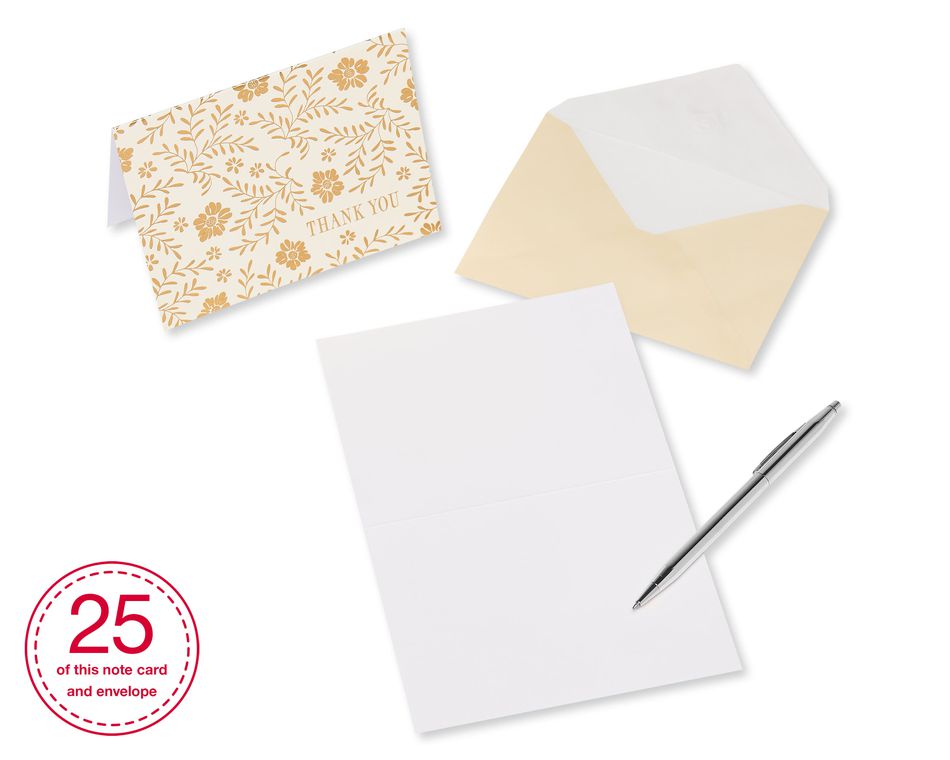 Gold and Cream Thank-You Cards and Cream Envelopes, 50-Count