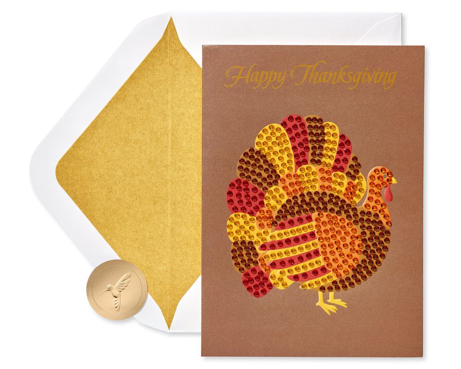 Gemmed Turkey Happy Thanksgiving Greeting Card