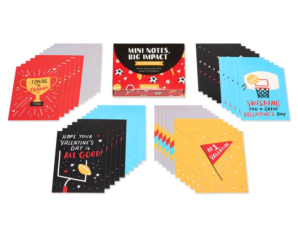 All Star Valentines Lunch Box Mini Notes, 40-Count