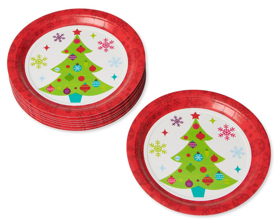 Playful Trees Christmas Paper Dinner Plates, 8-Count