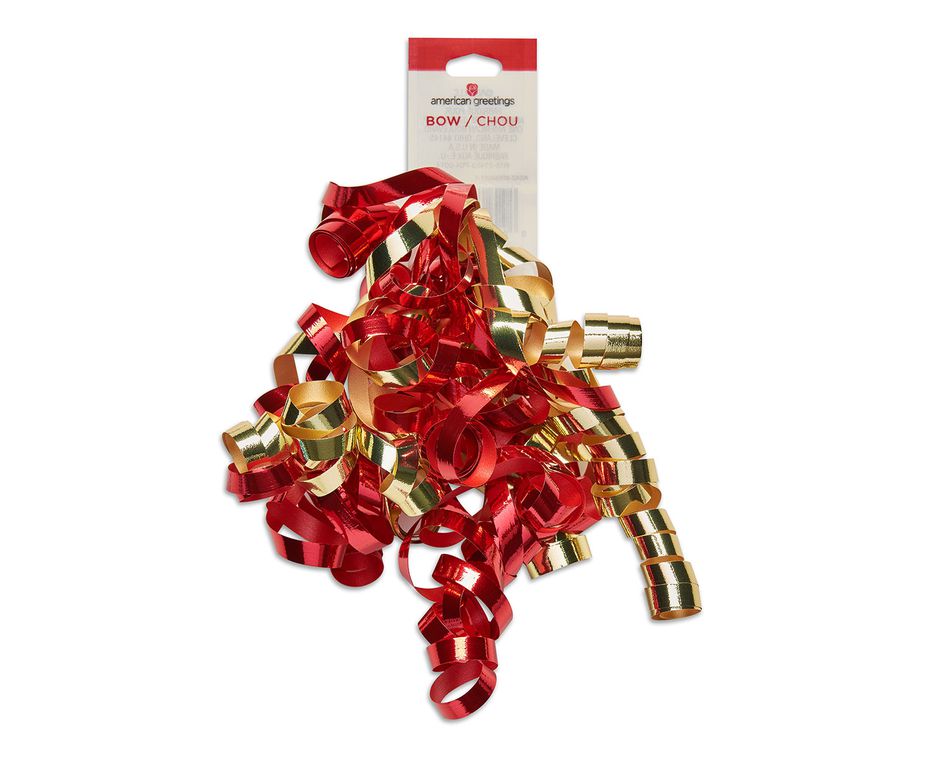 red and gold curly gift bow