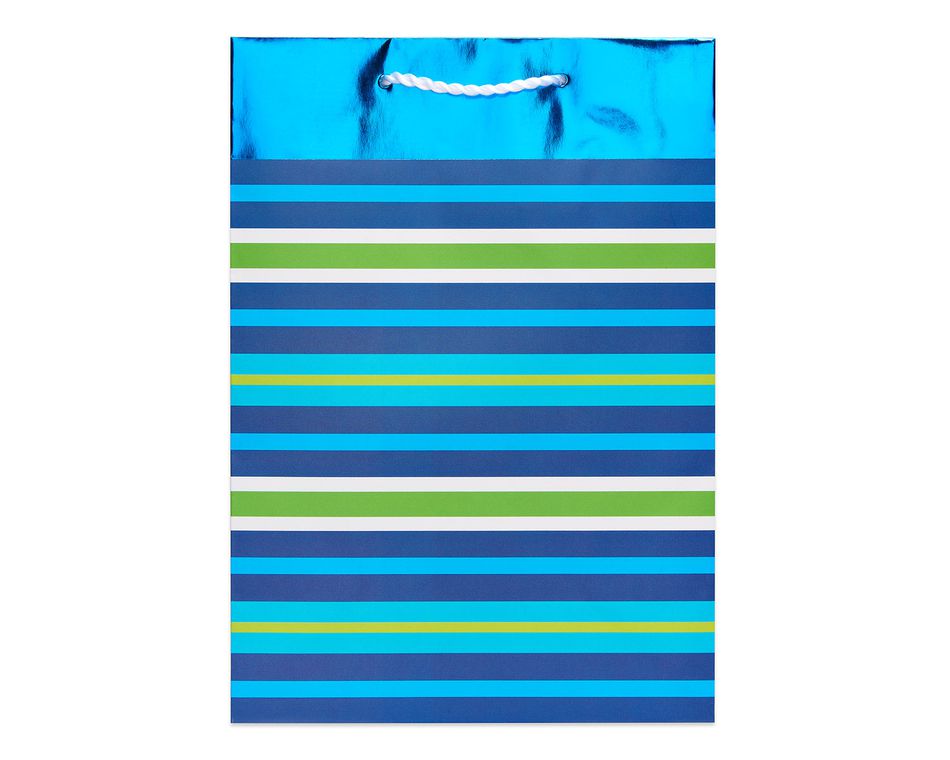 blue and white striped gift bags