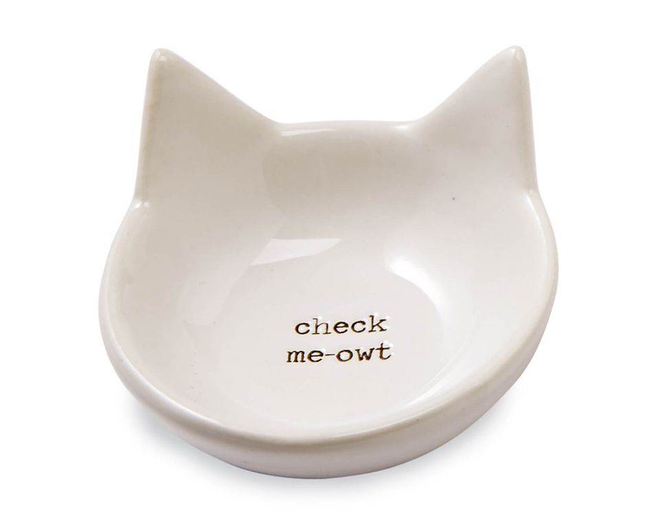 Mud Pie Check Meowt Cat Trinket Dish