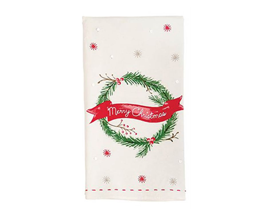 Mud Pie Holiday Wreath Sequin Towel