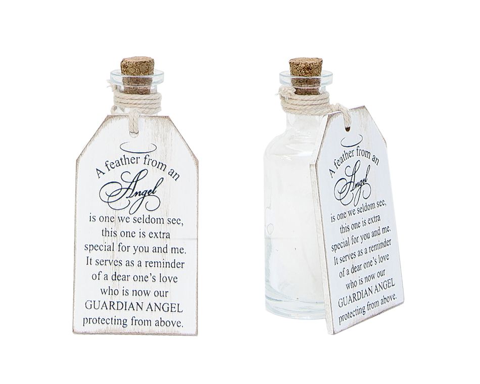 Angel Feather Glass Bottle with Poem