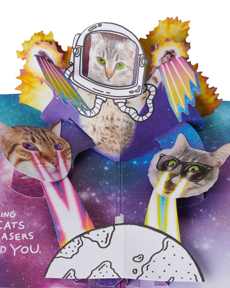 Funny Cats In Space Pop Up Birthday Card With Music American Greetings