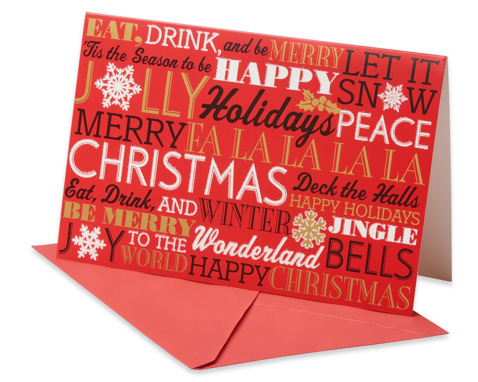 Deluxe Christmas Words Boxed Cards And Red Envelopes 14 Count 