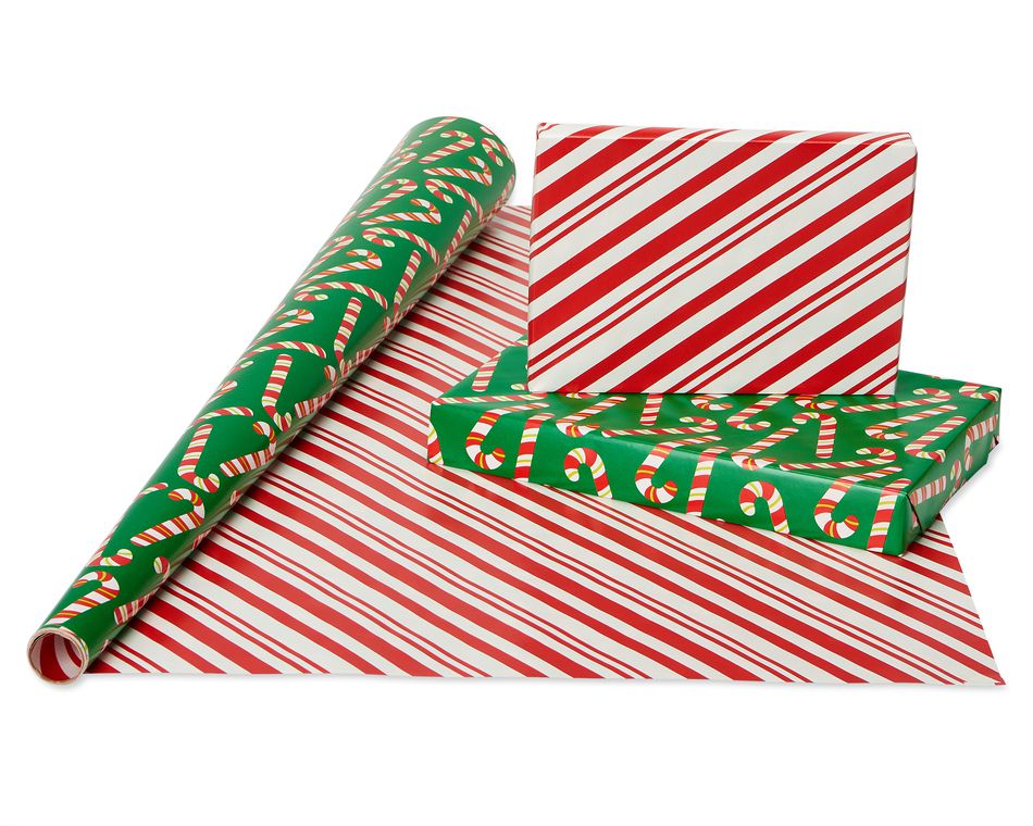 Christmas Extra-Wide Reversible Wrapping Paper, Santa, Snowmen and