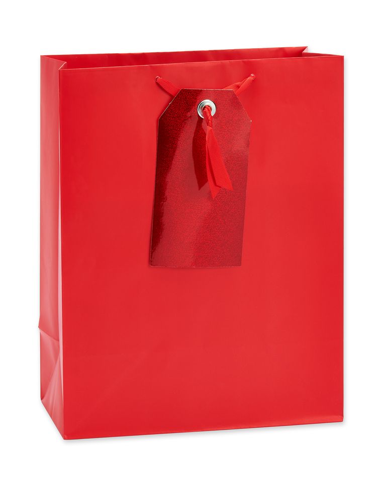 medium red with gift tag gift bag