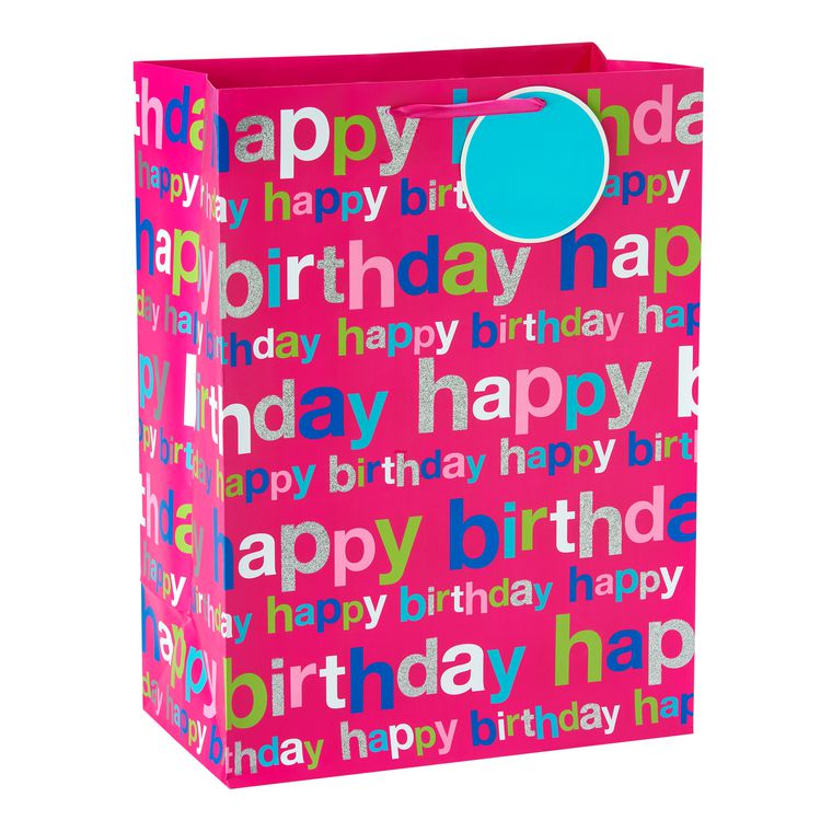 jumbo happy birthday on pink gift bag