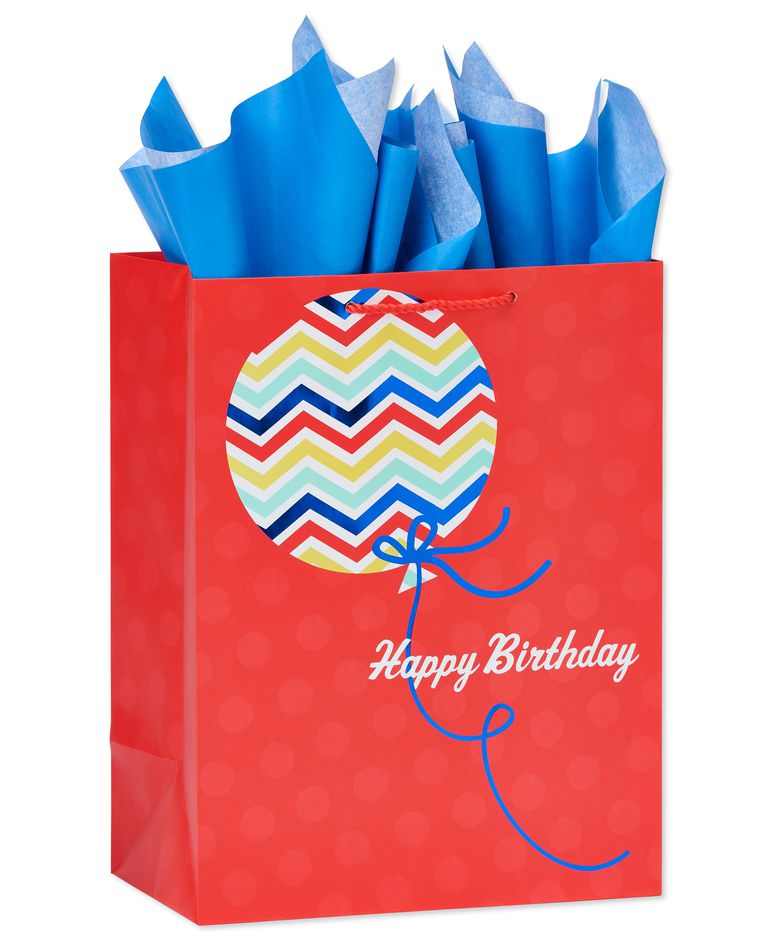 medium happy birthday balloon gift bag with tissue