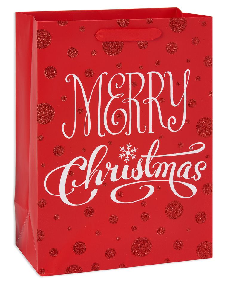 small red merry christmas gift bag