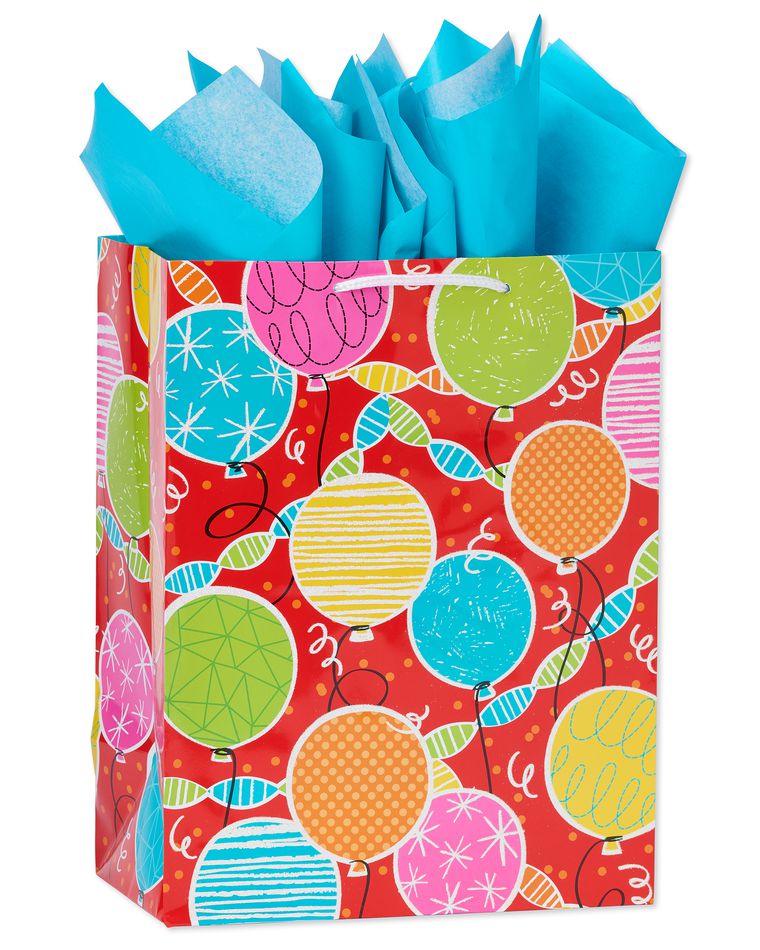 medium birthday balloons gift bag with tissue