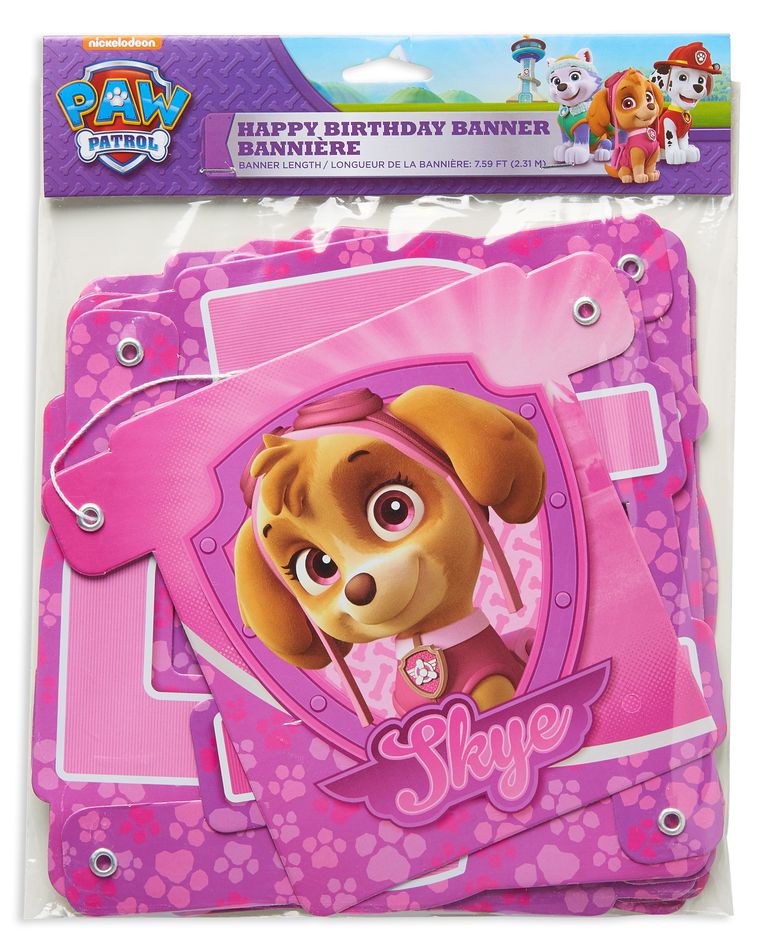 paw patrol pink birthday banner
