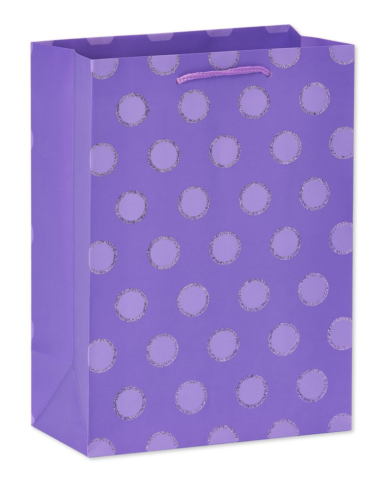 small purple glitter dots gift bag